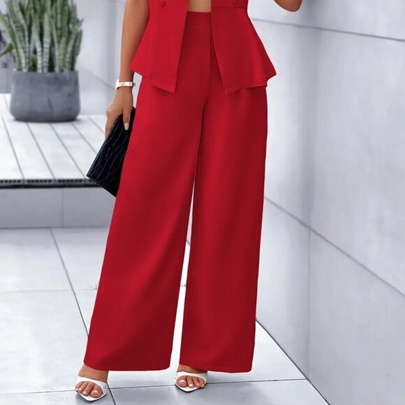 Red Blazer And Wide Leg Pants Suit Set L - Picture 8 of 13